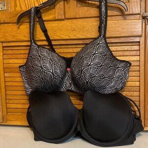 Cacique Cooling French Full Coverage Black  White Leaf Pattern Underwire Bra 46D